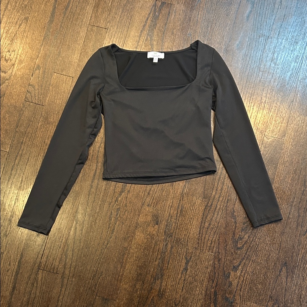 Live In The Moment Women’s Elegant Square Neck Black Long Sleeve Top Size XS